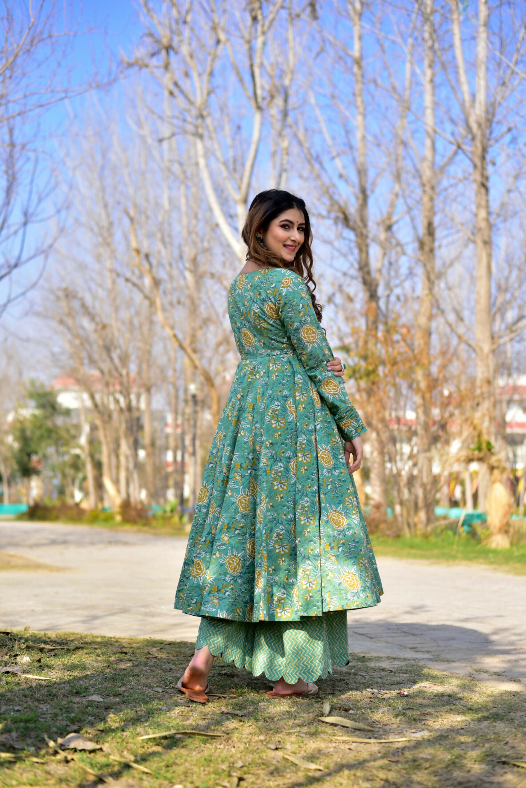 Jyoti Fashion Women's Sea Green Cotton Silk Heavy Digital Printed Kurta Plazo Set - Distacart
