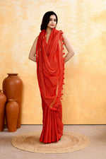 Thumbnail for Piyari Fashion Women's Red Embellished Cotton Blend Zari Check Handloom Saree - Distacart
