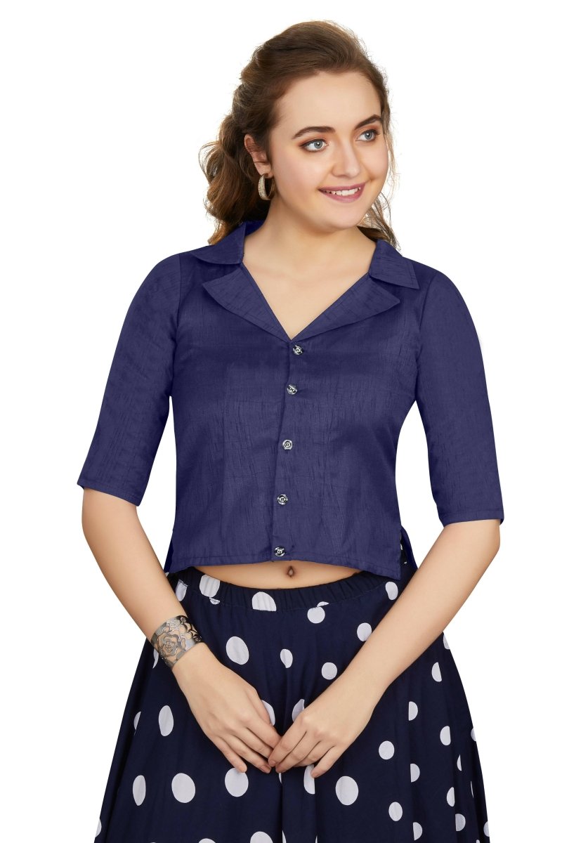 Aastha Fashion Women's Women's Navy Blue Art Silk Button Readymade Blouse - Distacart