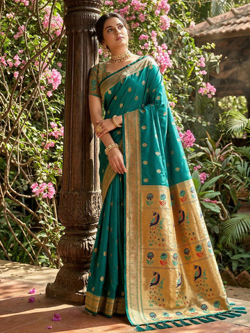 Shree Shyam Fashion Rama Green Soft Silk Saree - Dista