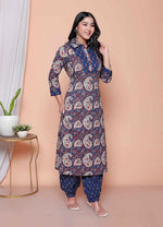 Thumbnail for Miravan Womens Cotton Floral Printed Shirt-Collar Straight Kurta And Palazzo Set - Distacart