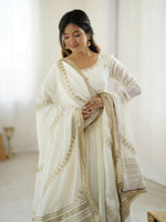 Thumbnail for Joban Fashion white Kurta set with Pant Chinon silk Thread with Sequins work