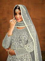 Thumbnail for Anaita Grey Embroidered Net Anarkali Suit - Distacart