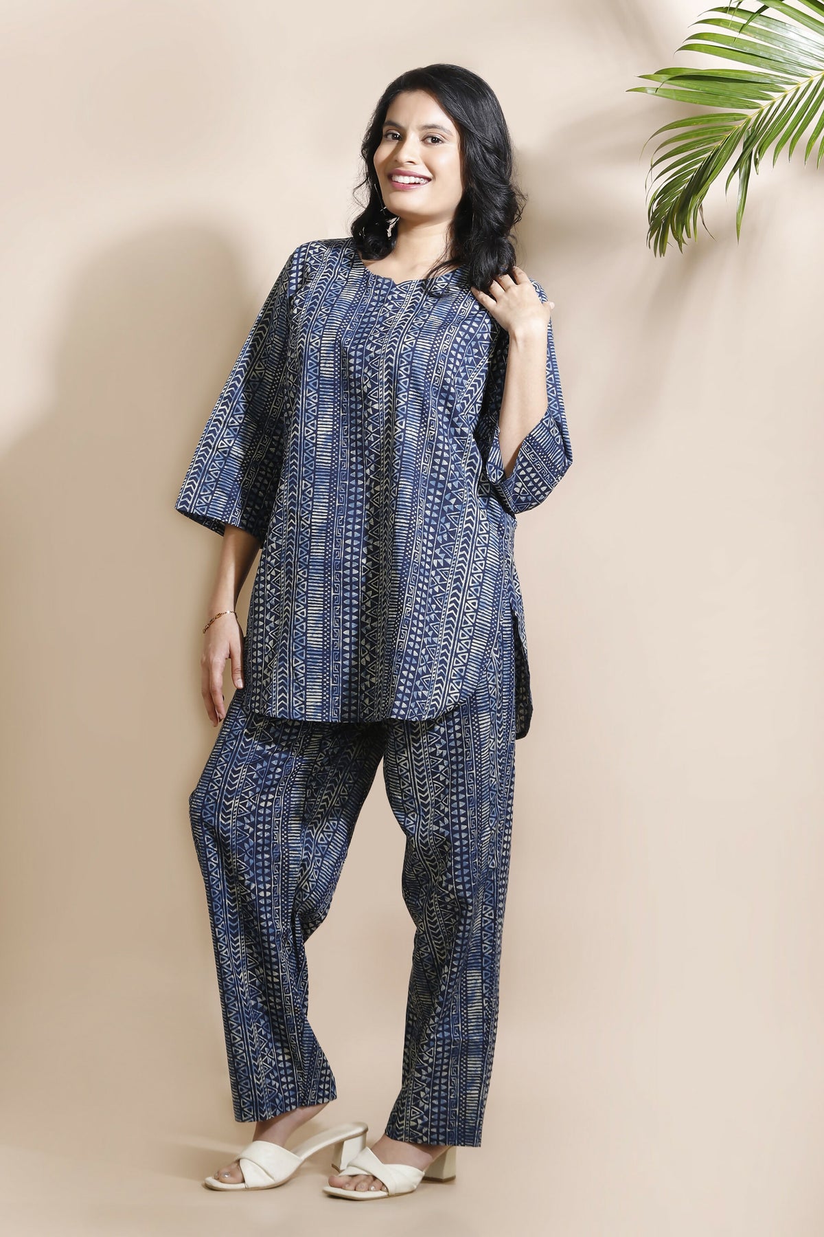 Breathables Blue Abstract Cotton Kurta & Pant Co-Ord Set - Dista