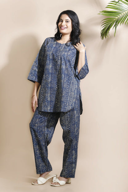 Breathables Blue Abstract Cotton Kurta & Pant Co-Ord Set - Dista