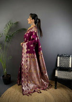 Thumbnail for Joban Fashion Meenakari Maroon Woven Soft Silk Saree