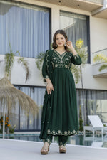 Thumbnail for The52 Women's Beautiful Embroidery Work Vichitra Silk Fabric Flared Anarkali Pant and Dupatta Set - Distacart