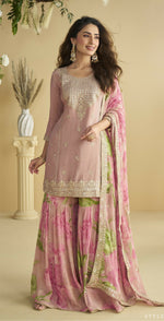 Thumbnail for Anaita Pink Chinon Readymade Sharara Suit with Embroidery Sequence Work