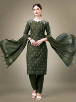 Thumbnail for Aastha Fashion Women's Dark Green Cotton Blend Embroidery & Sequence Work Kurta with Trouser & Dupatta - Distacart
