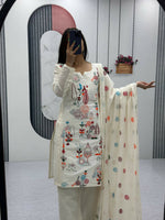 Thumbnail for Teeya Creation Womens New Khadi Cotton Heavy Embroidery Thread Work Cream Kurta Set - Dista