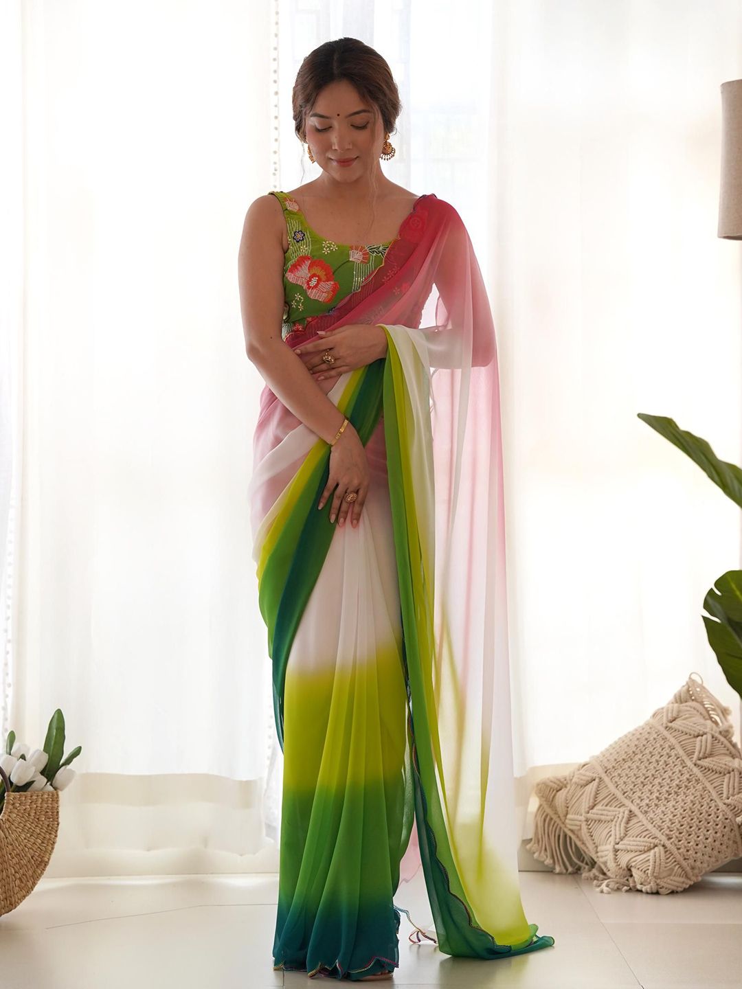 Mitera Ombre Dyed Embroidered Saree - Distacart