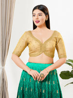 Thumbnail for Joban Fashion Gold Tissue Padded Blouse With Sweetheart Neck Elbow Sleeves - Distacart