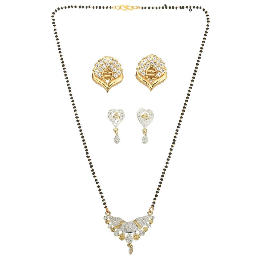 AanyaCentric Gold Plated Mangalsutra with Pendant, 2 Pair Earrings - Distacart