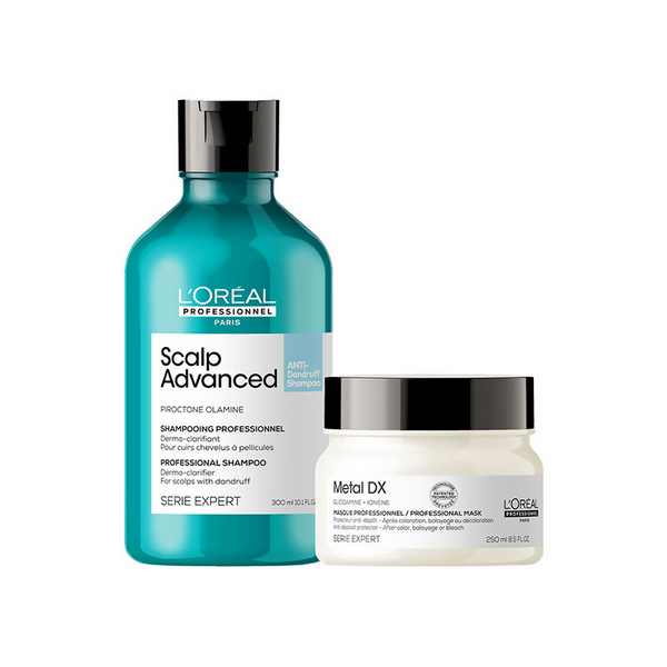 L'Oreal Professionnel Scalp Advanced Anti-Dandruff Dermo-Clarifier Shampoo + Metal Dx Hair Mask - Distacart