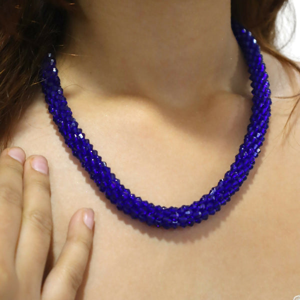 Inhanns Noor-E-Jalwa – Handmade Crystal Bead Necklace / Necklace With Earrings -Adjustable - Blue - Distacart