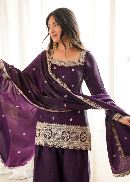 Teeya Creation Deep Wine Embroidered Festive Salwar Suit Set - Dista