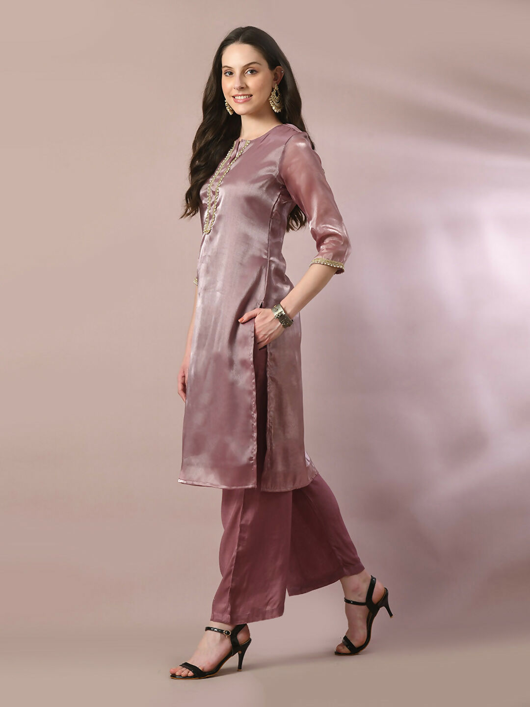 Myshka Women's Brown Solid Straight Party Kurta Set - Distacart
