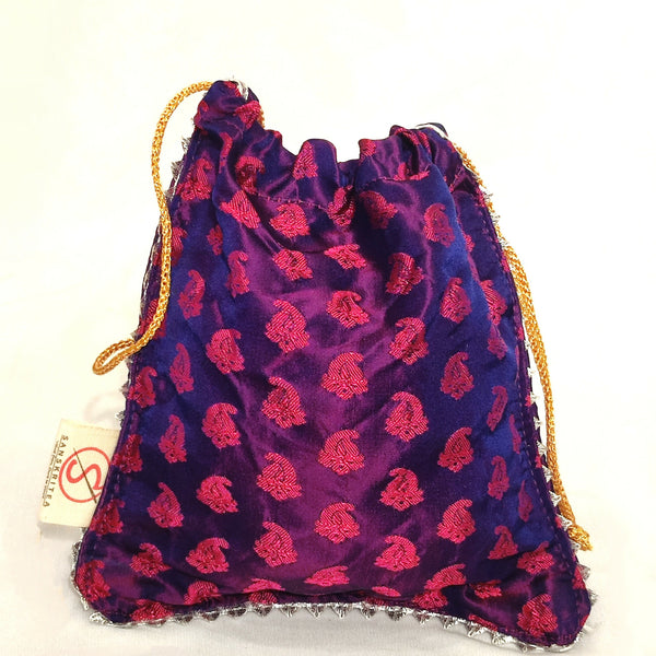 Sanskritea Brocade Drawstring potli Bag - purple - Distacart