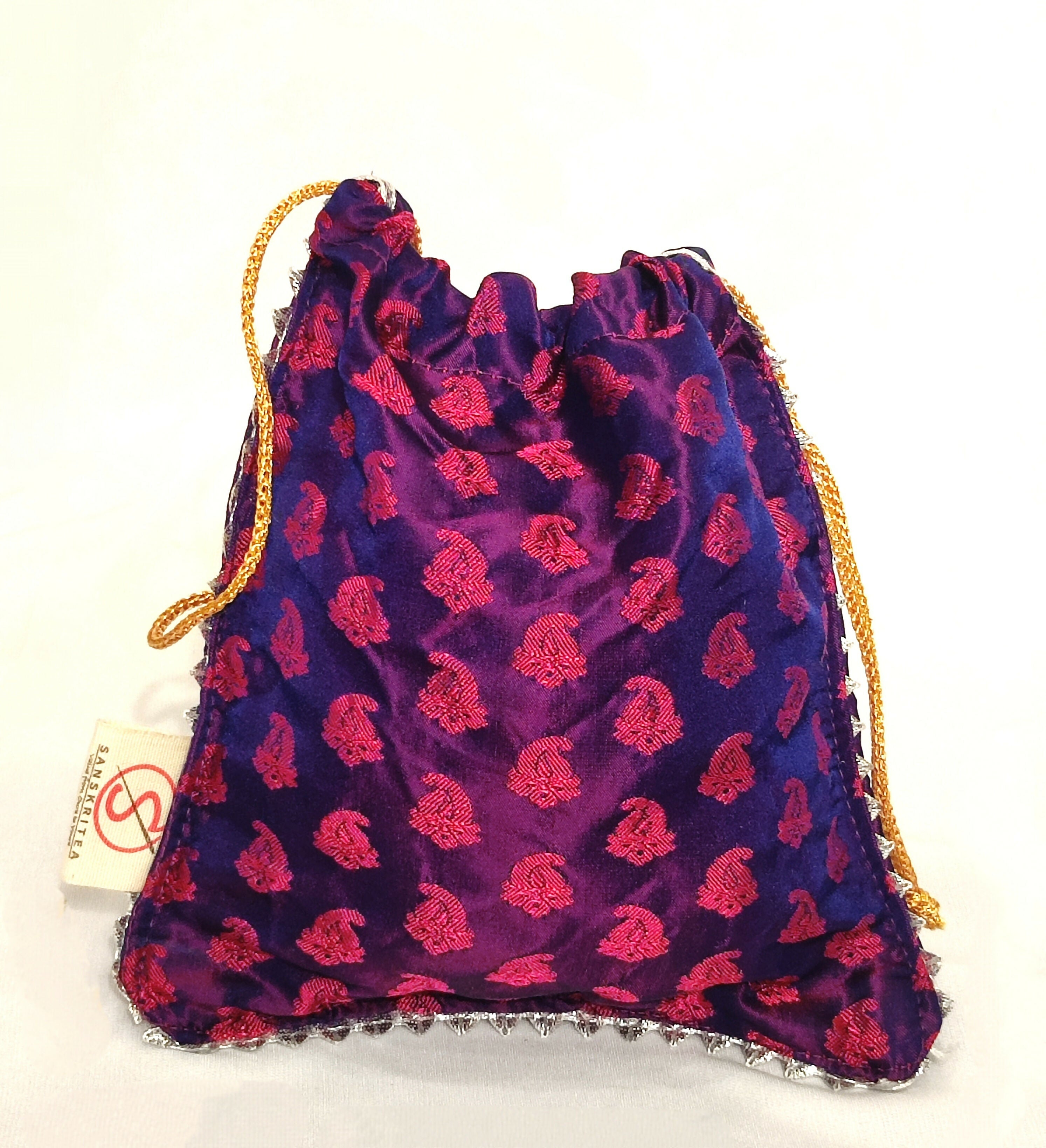 Sanskritea Brocade Drawstring potli Bag - purple - Distacart