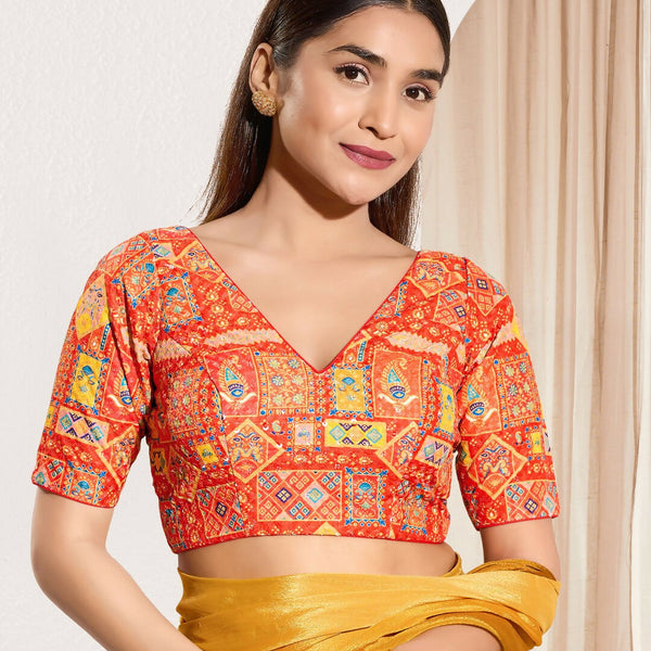 Joban Fashion Orange Viscose Rayon Padded Blouse With V Neck Elbow Sleeves - Distacart