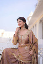 Thumbnail for Teeya Creation Womens New Stylish Fendi Crush With Zari Sequins Embroidered Work Kurta Set - Dista