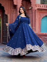 Thumbnail for The52 Women's Beautiful Faux Georgette Fabric Embroidery Work Flared Anarkali Pant and Dupatta Set - Distacart
