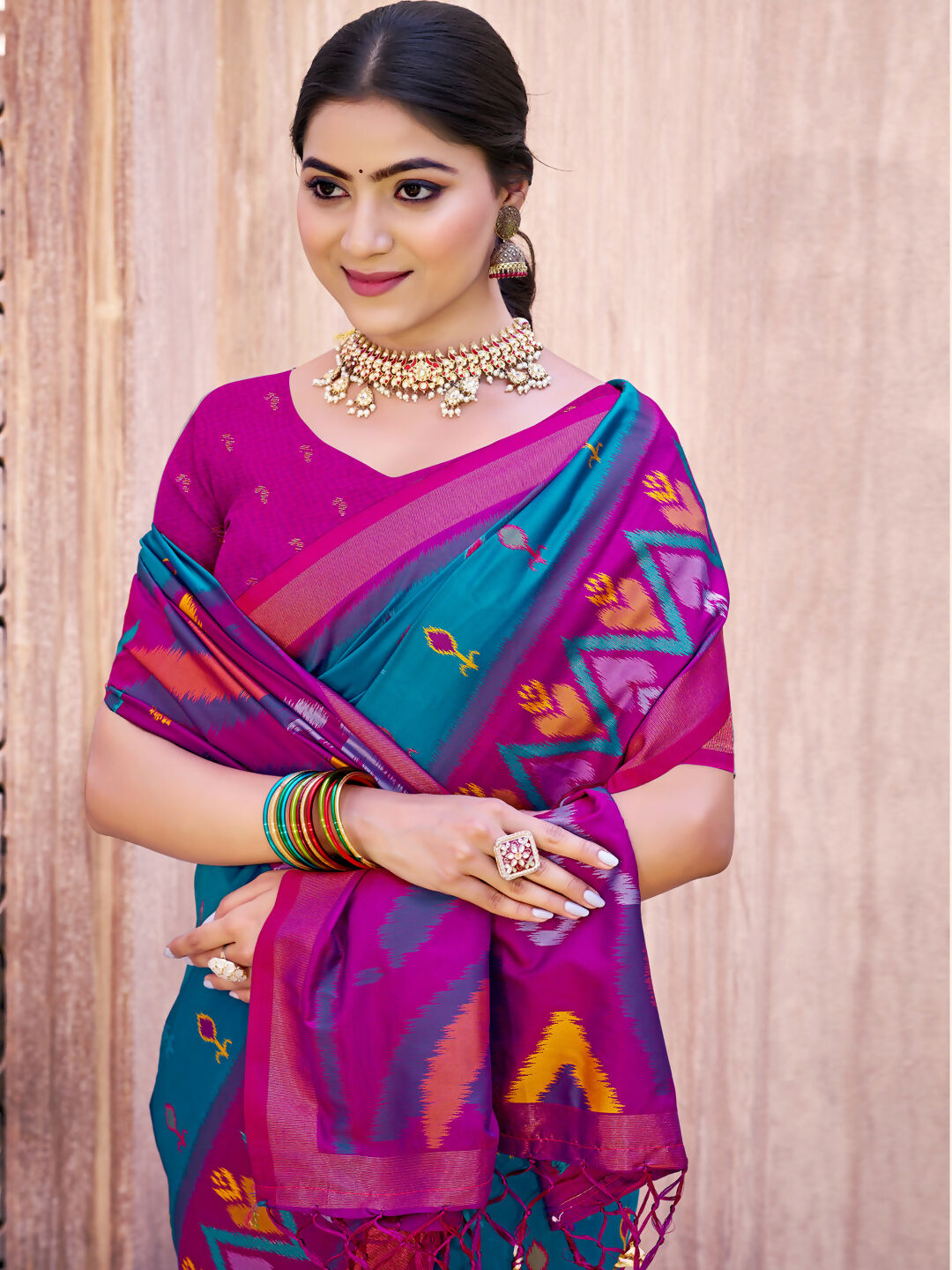 Shree Shyam Fashion Sea Green Pochampally Silk Saree - Distacart