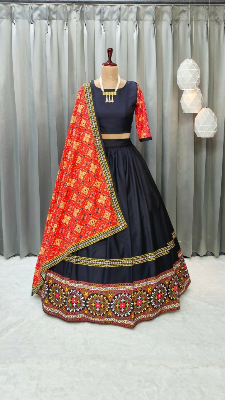Preksha Creation Indian Traditional Maslin Cotton Fabric With Printed Women Lehenga Choli - Black - Distacart