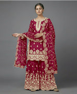 Thumbnail for Teeya Creation Womens New Trendy Pure Gmy Silk With Heavy Embroidery Sequence Work Red Kurta Set - Dista