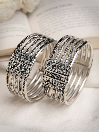 NVR Women's Silver-Toned German Silver Oxidised Kada Bangle - Distacart