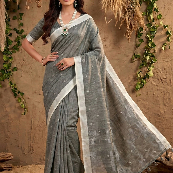 Shree Shyam Fashion Gray Linen Cotton Saree - Distacart