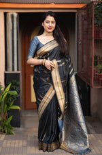 Thumbnail for Blue Silk Woven Saree with Unstitched Blouse - Hiral Fashion - Distacart