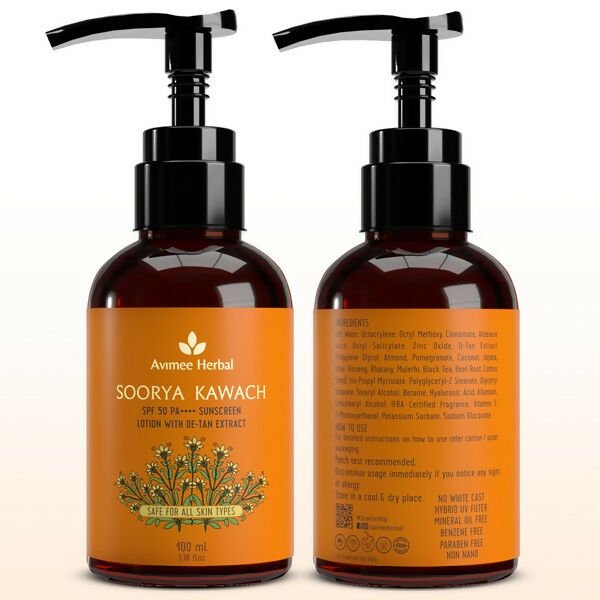 Avimee Herbal Soorya Kawach SPF 50 PA++++ De-Tan Sunscreen Lotion - Distacart