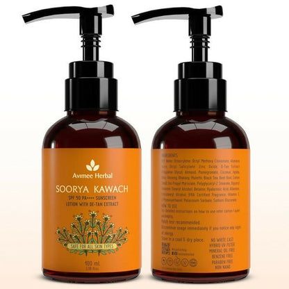 Avimee Herbal Soorya Kawach SPF 50 PA++++ De-Tan Sunscreen Lotion - Distacart