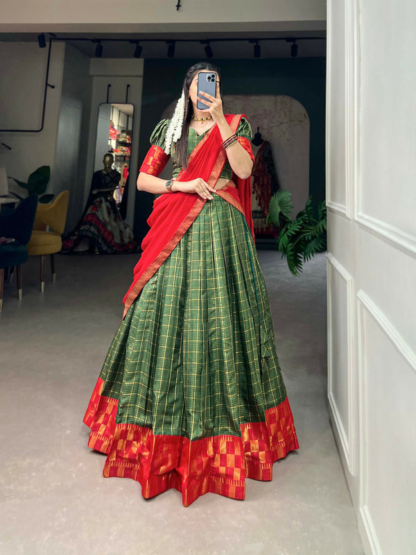 Vastranavya South Indian Style Lehenga Choli - Green - Distacart