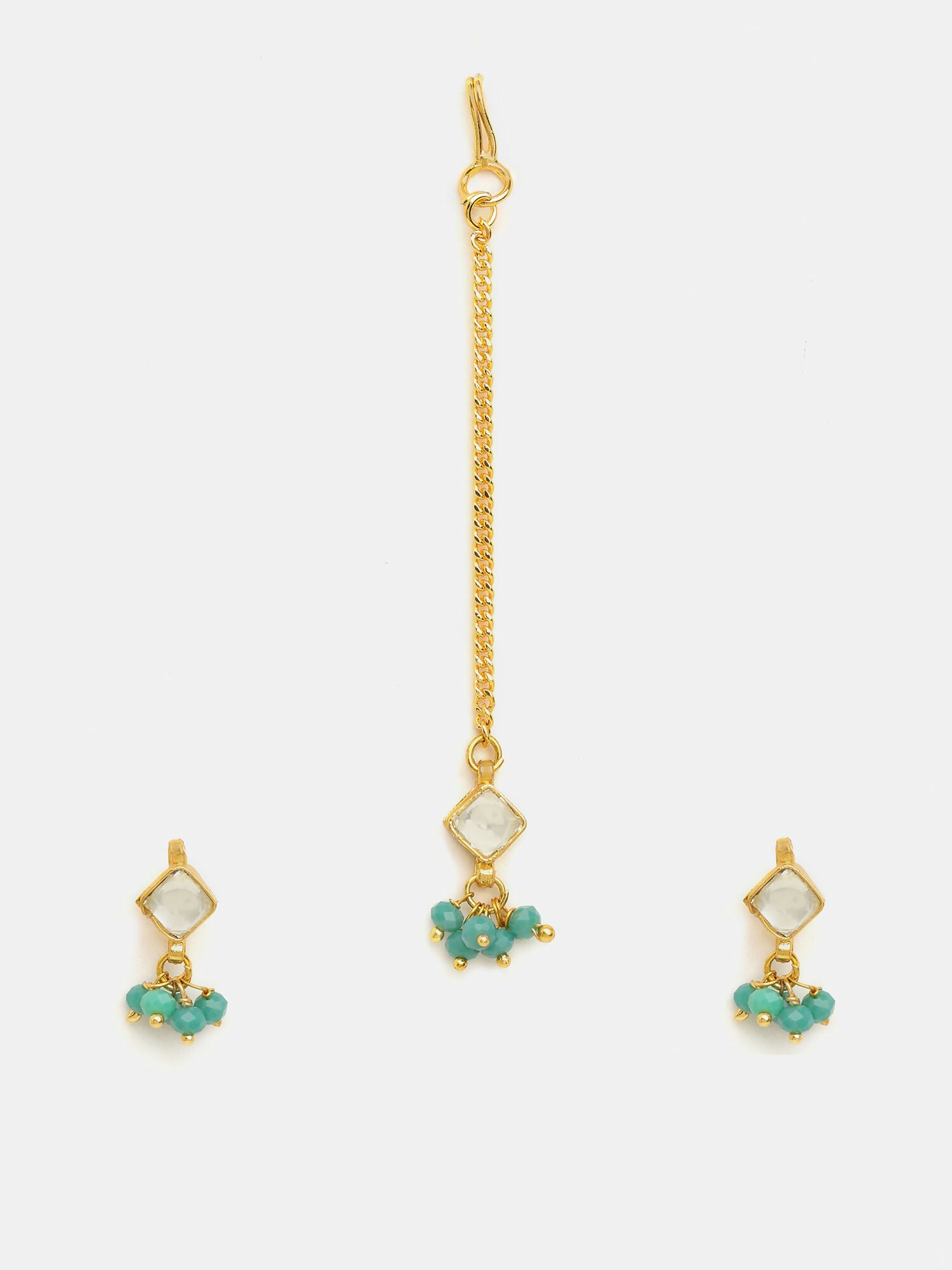 Ruby Raang Gold-White Set Of Earrings And Maang Tikka - Distacart