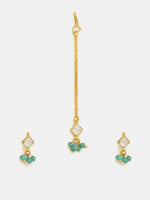 Thumbnail for Ruby Raang Gold-White Set Of Earrings And Maang Tikka - Distacart