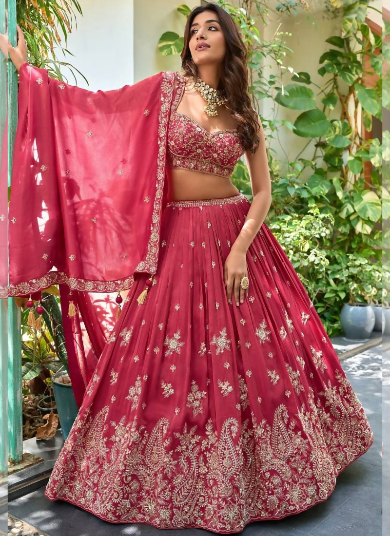 Jihu Culture Women's Pink Zari Embroidery Work Lehenga Choli