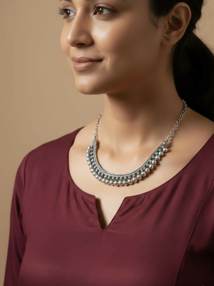 NVR Women Oxidised Silver Plated Necklace - Distacart