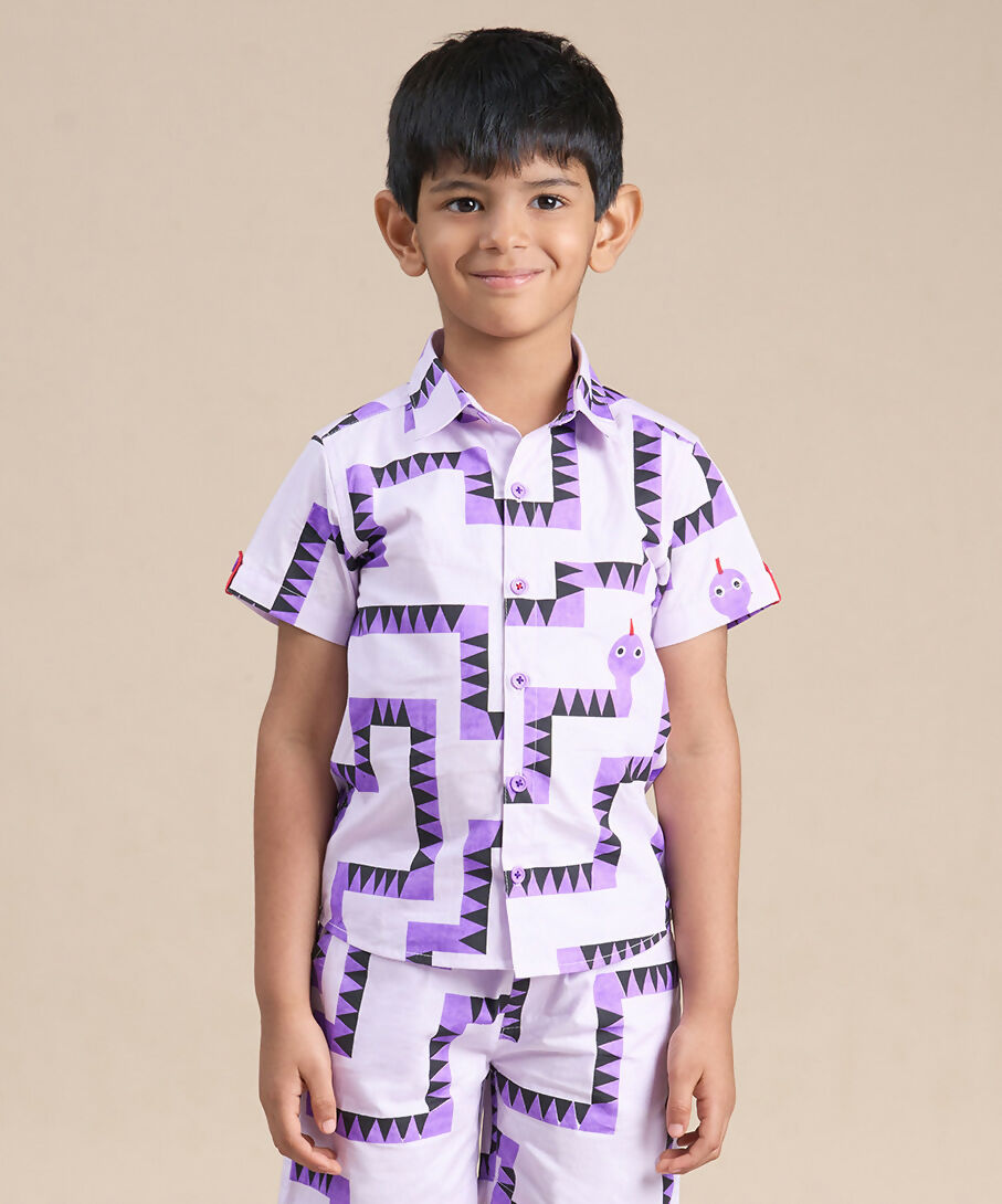 Snakes and Ladders Boys Purple Table Print Shirt from Siblings Collection - Distacart
