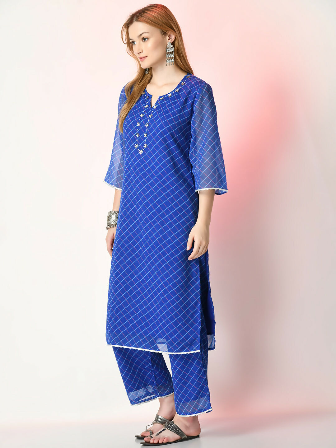 Myshka Women's Blue Printed Kurta With Palazzos - Distacart
