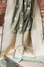 Thumbnail for Joban Fashion Dusty Olive Banarasi Katan Pure Handloom Silk Saree