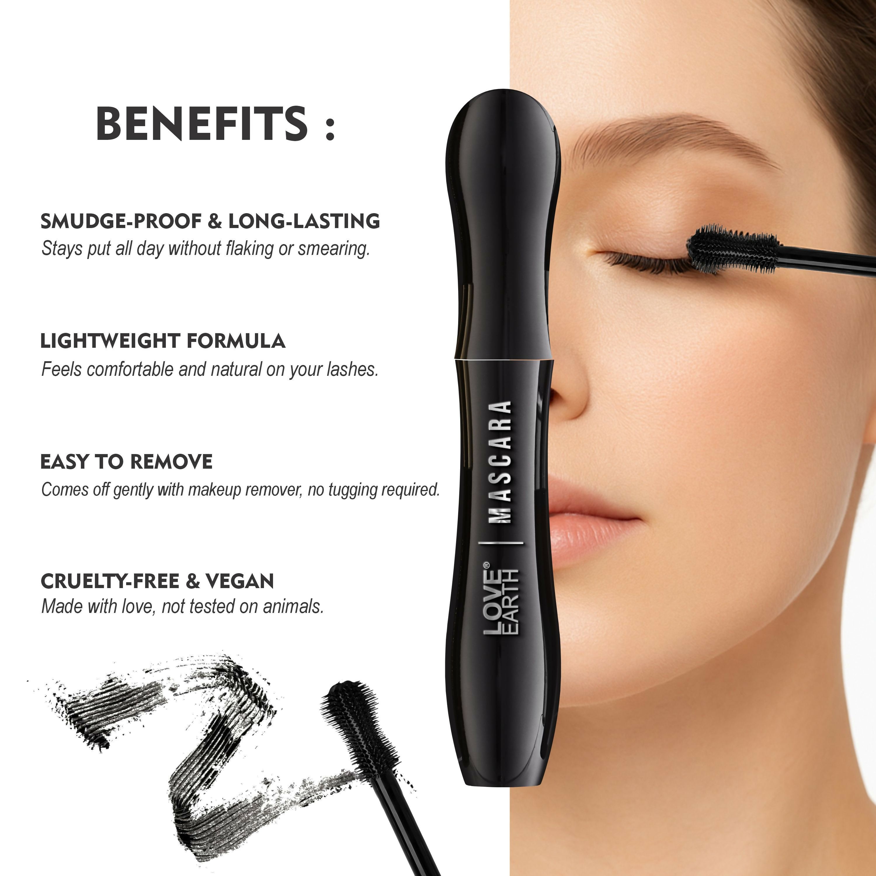 Love Earth Mascara - Volumizing & Lengthening Smudge-Proof Long-Lasting & Intense Black