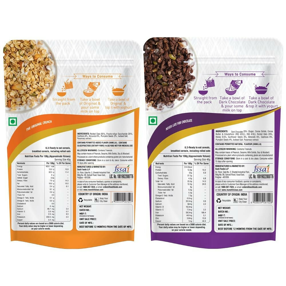 Munchilicious Granola Combo Pack - Original & Dark Chocolate Combo - Distacart