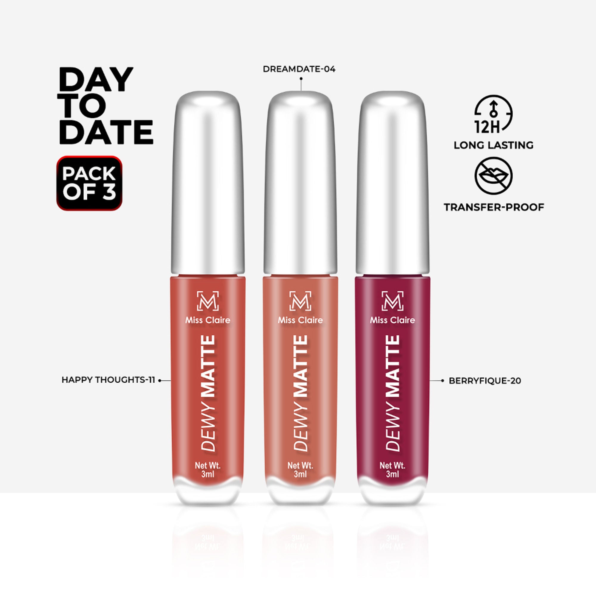 Miss Claire Dewy Matte Lip Combo Set - Day-To-Date - Distacart