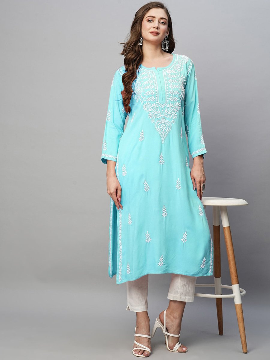 ADA Ethnic Motifs Embroidered Chikankari Cotton Kurta - Distacart