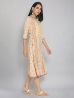 Thumbnail for AURELIA Women Beige & Gold-Toned Ethnic Motifs A-Line Midi Dress