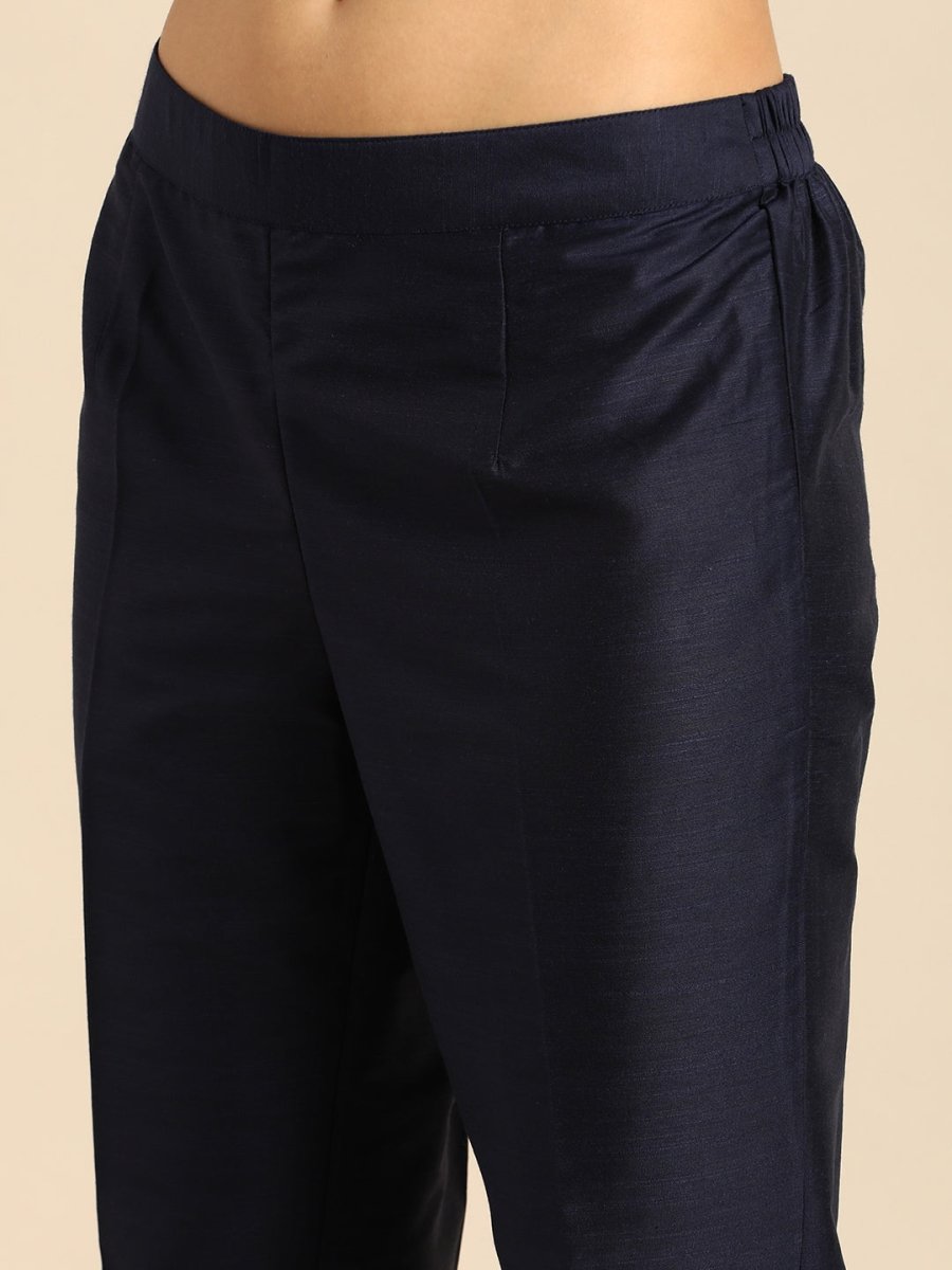 All About You Women Navy Blue Floral Thread Work Kurta with Trousers & With Dupatta - Distacart