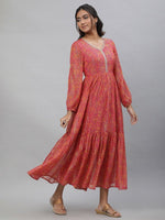 Thumbnail for AURELIA Floral Printed Georgette Fit & Flare Tiered Maxi Ethnic Dress
