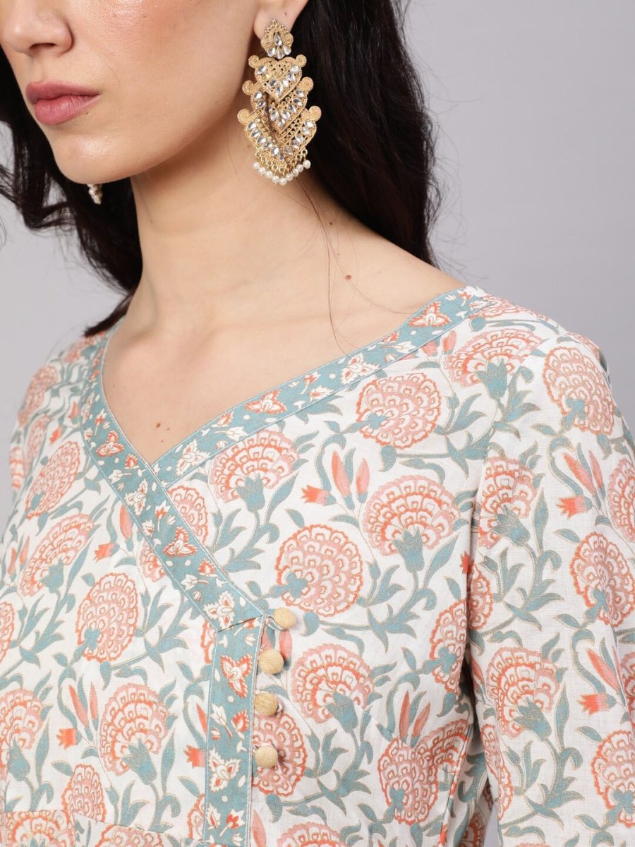 Aks Floral Printed Cotton Anarkali Kurta - Distacart